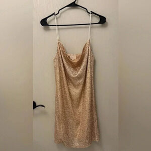 Strappy sequin New Year’s Eve party dress gold Dee Elly AE Studio NWT Size S